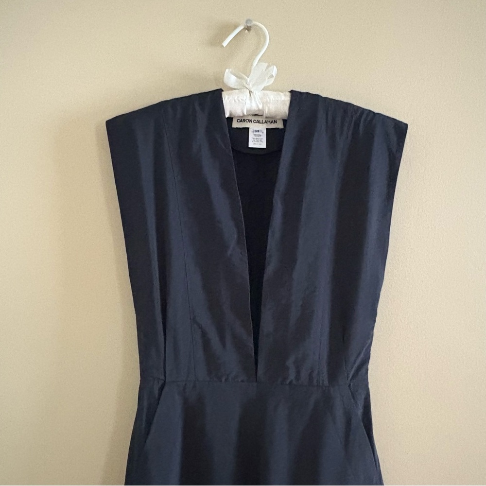 Caron Callahan Deep V Black Smock Dress